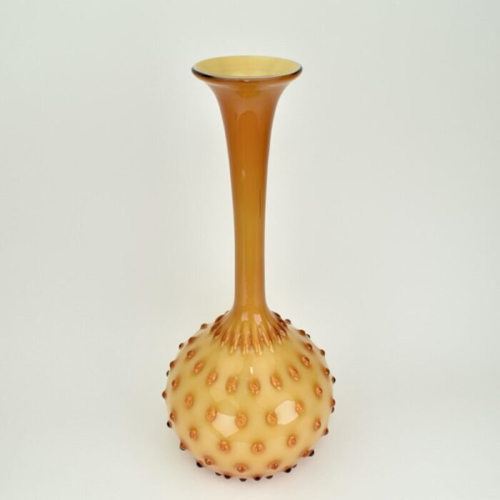 large amber empoli cased glass hobnail vase 5