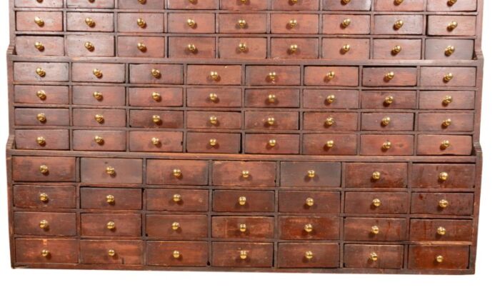 large and impressive stained pine apothecary chest 0992