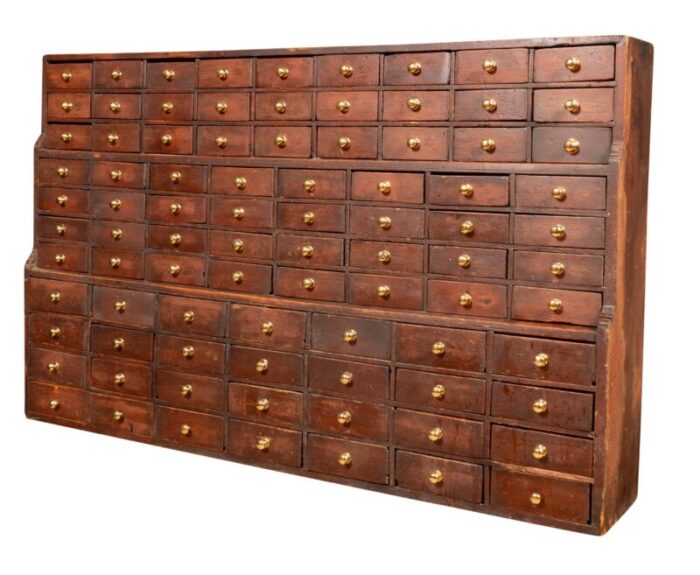 large and impressive stained pine apothecary chest 6862