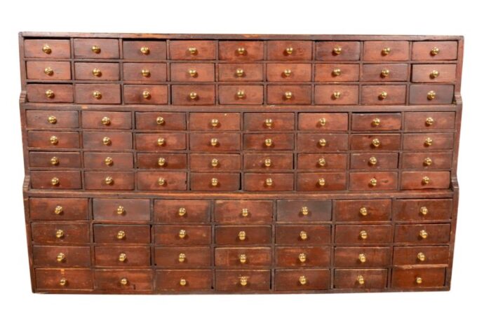 large and impressive stained pine apothecary chest 8641