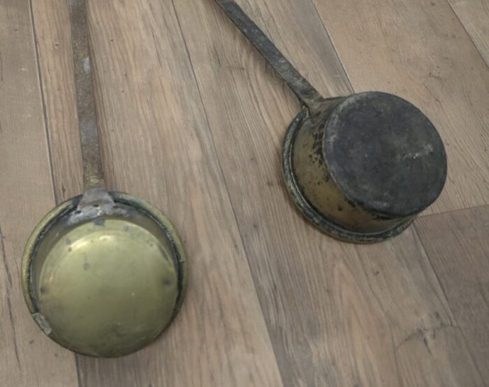 large antique brass and iron ladles 1800s set of 5 2