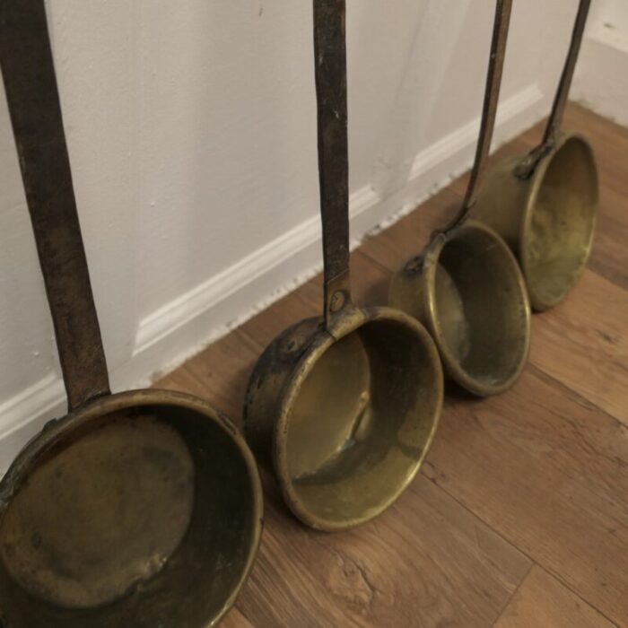 large antique brass and iron ladles 1800s set of 5 4