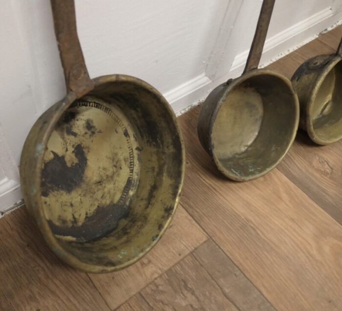 large antique brass and iron ladles 1800s set of 5 5