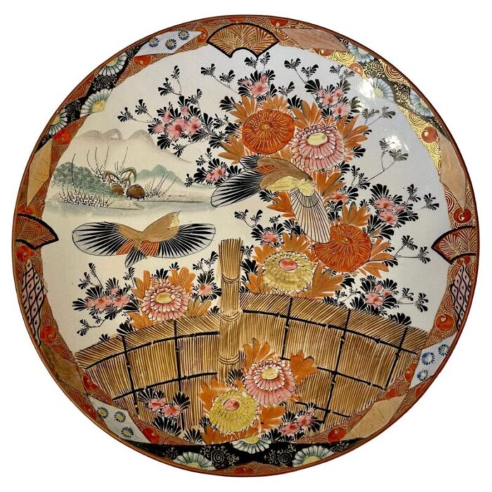 large antique hand painted kutani shallow bowl by shozo 1