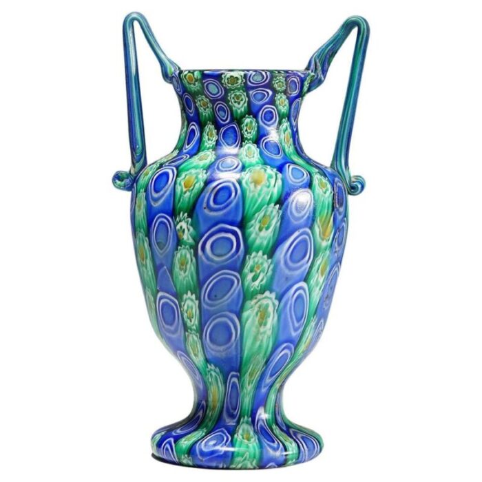 large antique millefiori vase with handles from toso murano brothers 1910 1