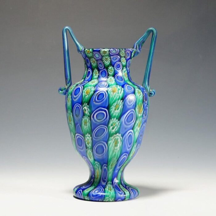 large antique millefiori vase with handles from toso murano brothers 1910 2