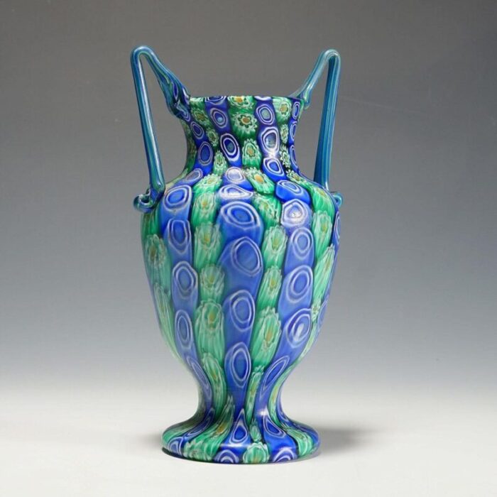 large antique millefiori vase with handles from toso murano brothers 1910 3