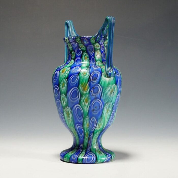 large antique millefiori vase with handles from toso murano brothers 1910 4