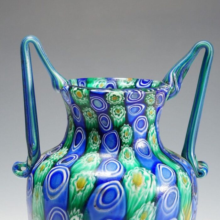 large antique millefiori vase with handles from toso murano brothers 1910 5