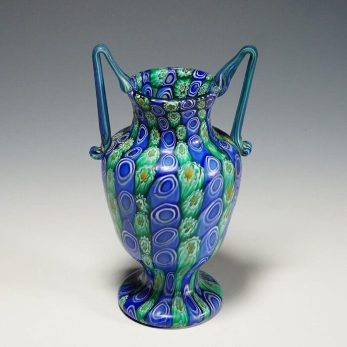 large antique millefiori vase with handles from toso murano brothers 1910 8