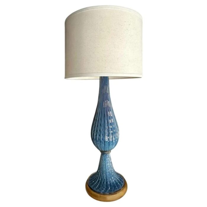 large barbini murano blue glass bubbles ribbed table lamp 7372