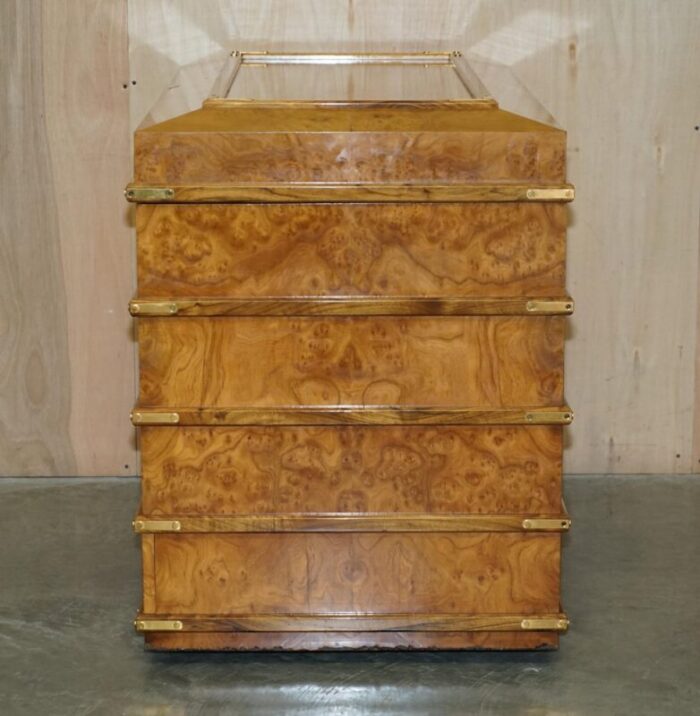 large burr walnut chest trunk with hidden bottom storage 12