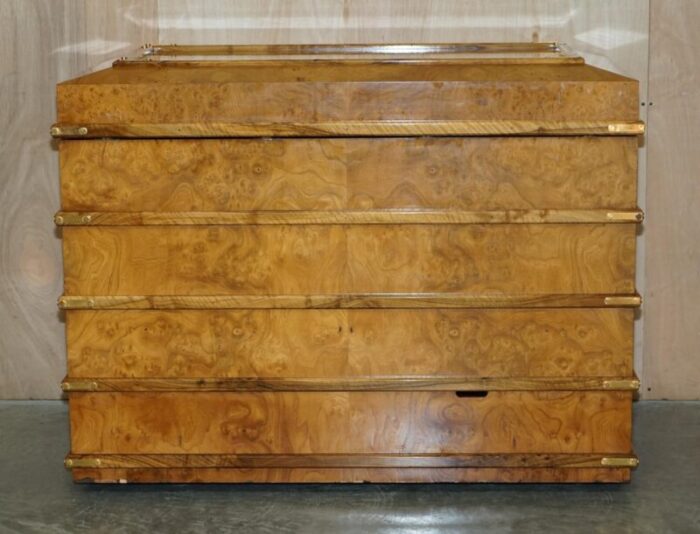 large burr walnut chest trunk with hidden bottom storage 13