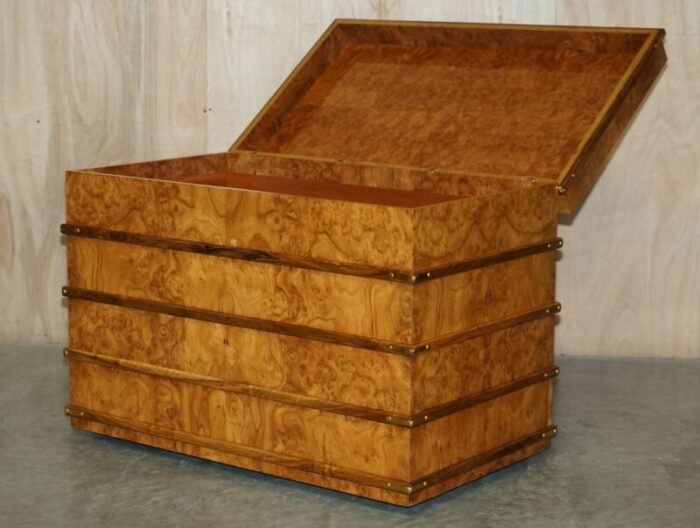 large burr walnut chest trunk with hidden bottom storage 15