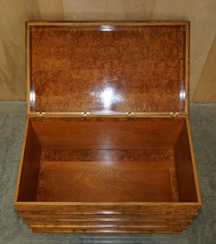 large burr walnut chest trunk with hidden bottom storage 18