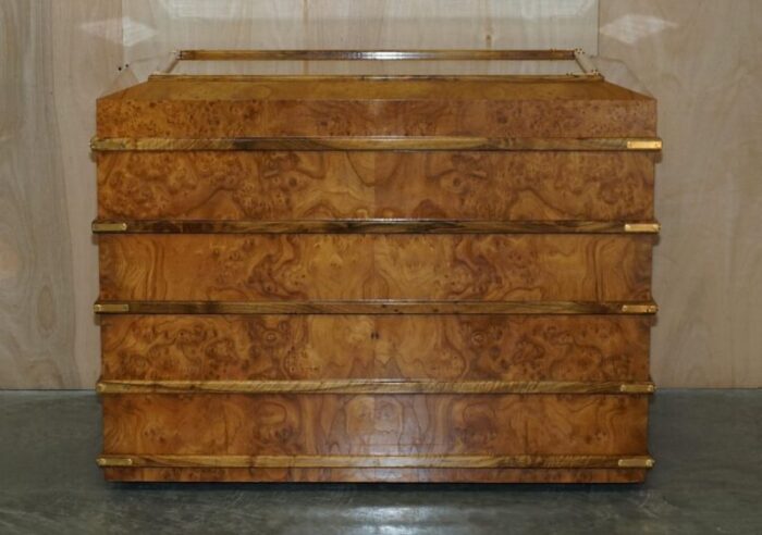 large burr walnut chest trunk with hidden bottom storage 2