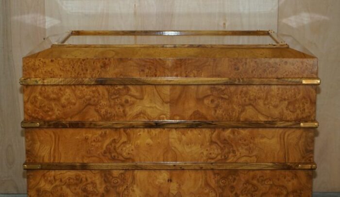 large burr walnut chest trunk with hidden bottom storage 3