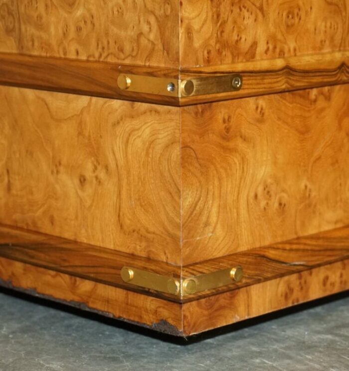 large burr walnut chest trunk with hidden bottom storage 8