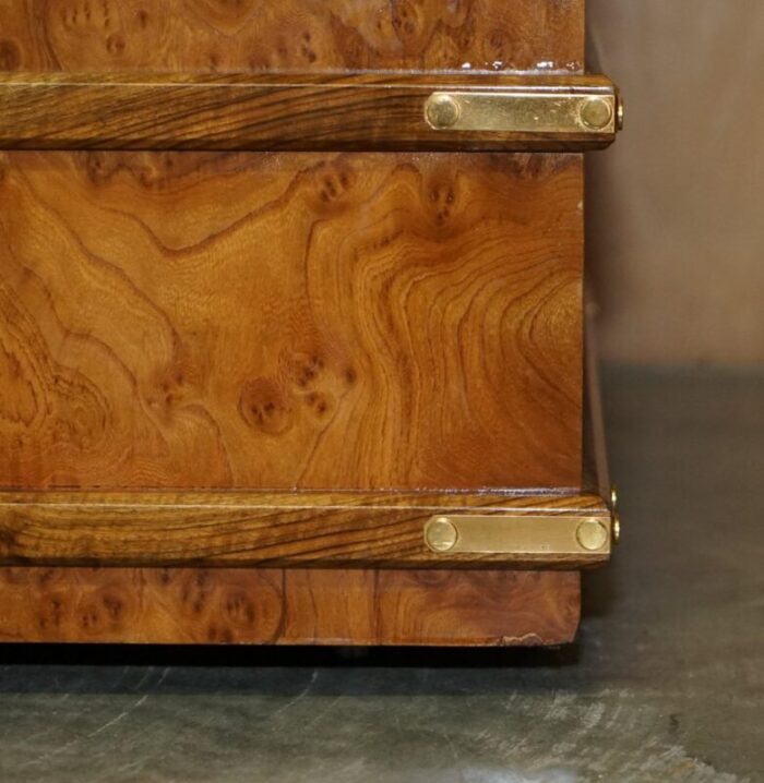 large burr walnut chest trunk with hidden bottom storage 9