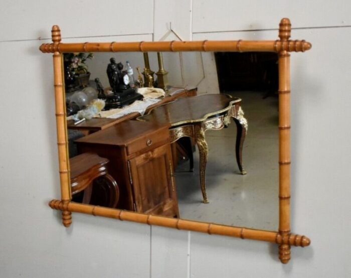 large cherry bamboo rectangular mirror 1920s 3