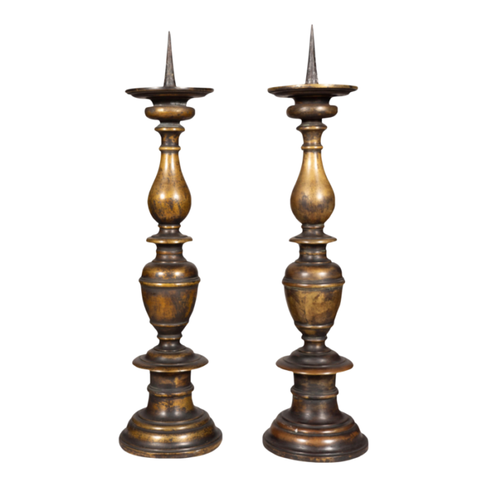 large flemish bronze pricket sticks a pair 1364