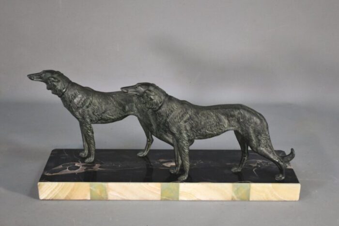 large french art deco borzoi dogs sculpture 1