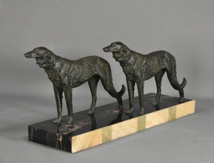 large french art deco borzoi dogs sculpture 2