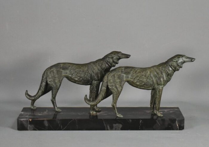 large french art deco borzoi dogs sculpture 3