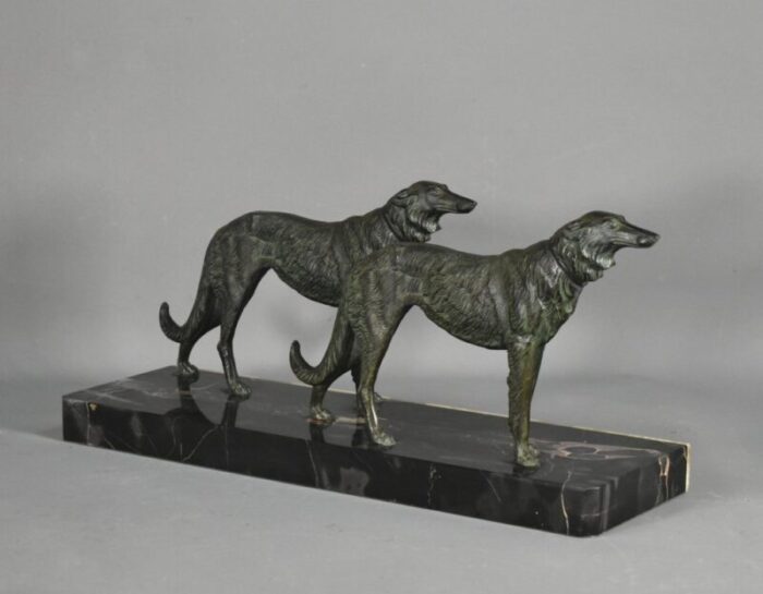 large french art deco borzoi dogs sculpture 4