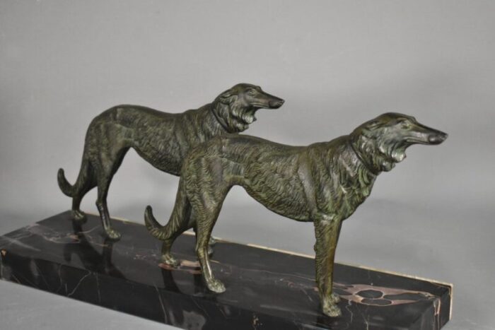 large french art deco borzoi dogs sculpture 9