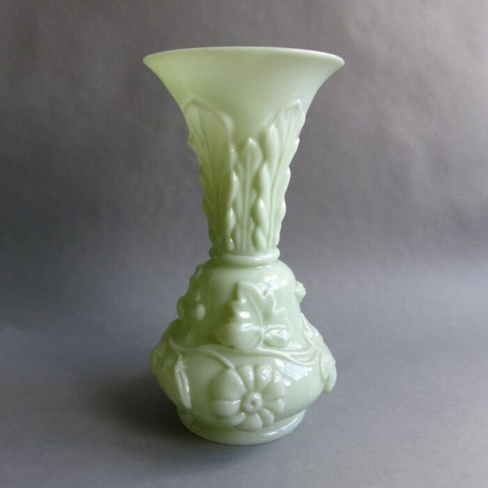 large french art nouveau light green glass vase 1900s 1