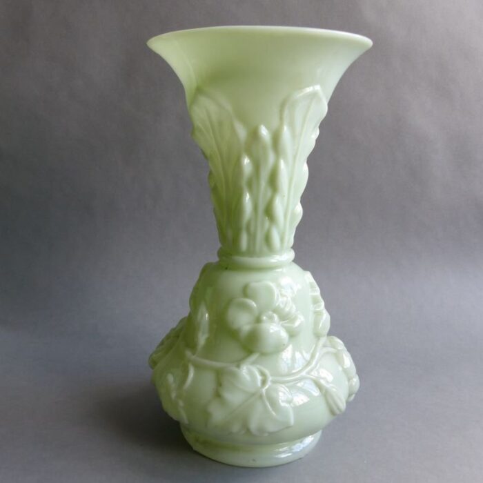 large french art nouveau light green glass vase 1900s 6