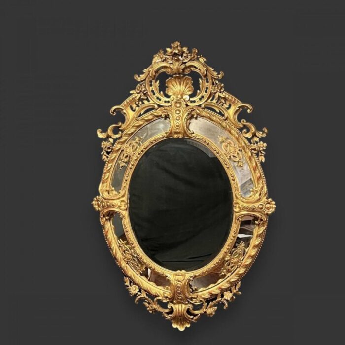 large french oval wall mirror in carved giltwood frame 1880 1