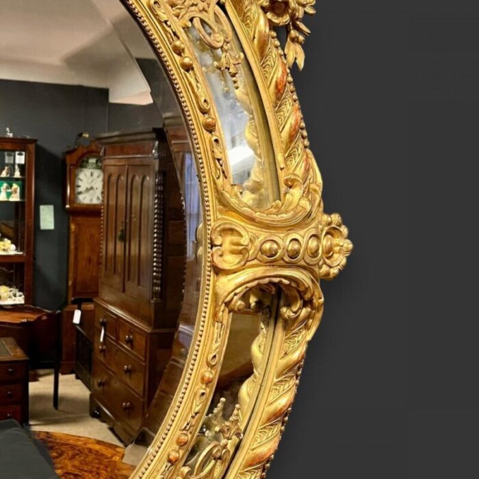 large french oval wall mirror in carved giltwood frame 1880 2