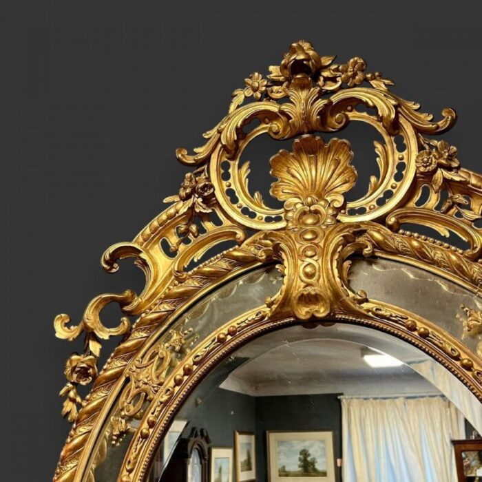 large french oval wall mirror in carved giltwood frame 1880 3