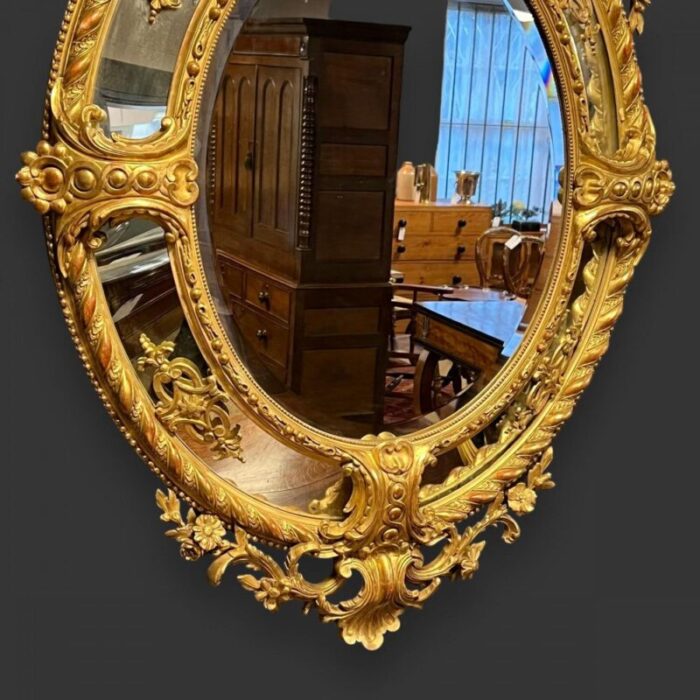 large french oval wall mirror in carved giltwood frame 1880 4