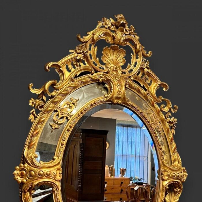 large french oval wall mirror in carved giltwood frame 1880 5