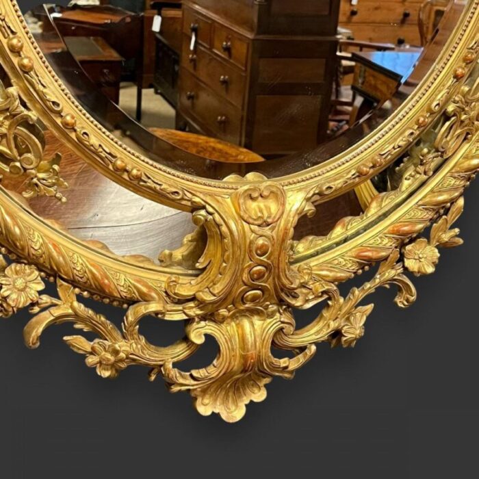 large french oval wall mirror in carved giltwood frame 1880 6