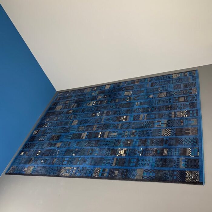 large german blue patterned expo rug by prof margret hildebrand for anker teppich 1950s 1