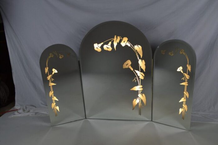 large illuminated triptych mirror italy 1970s 13