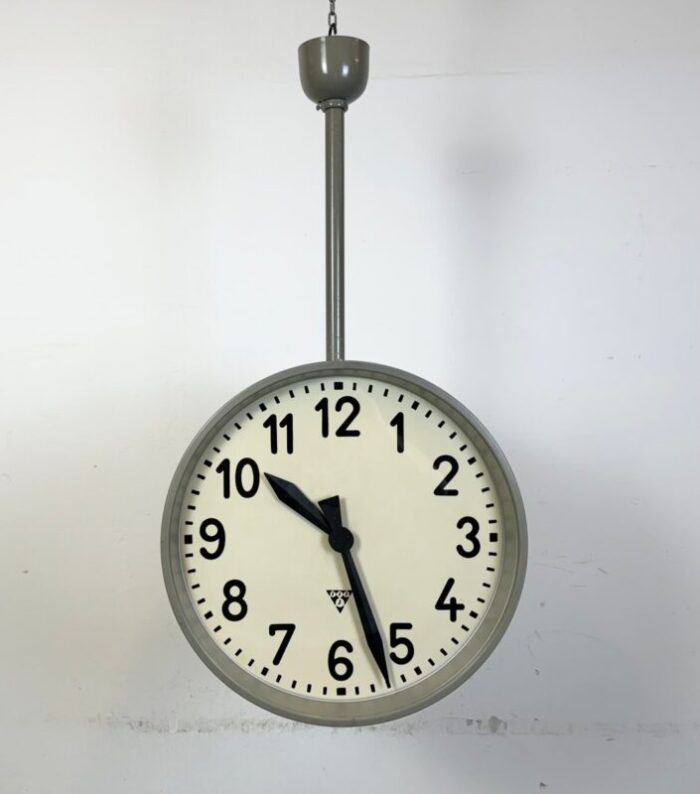 large industrial double sided railway clock from pragotron 1960s 12