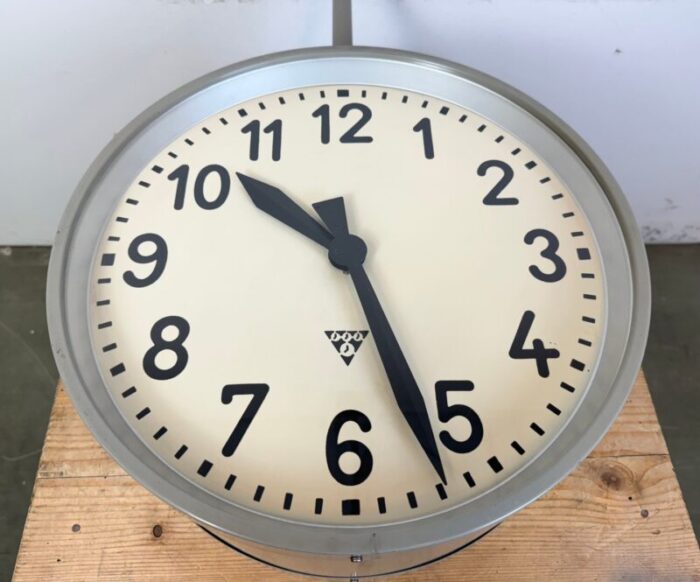 large industrial double sided railway clock from pragotron 1960s 16