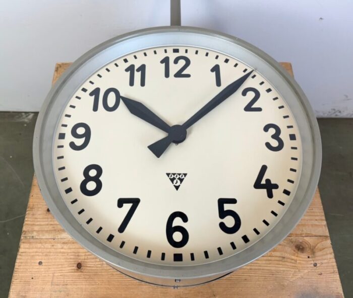 large industrial double sided railway clock from pragotron 1960s 19