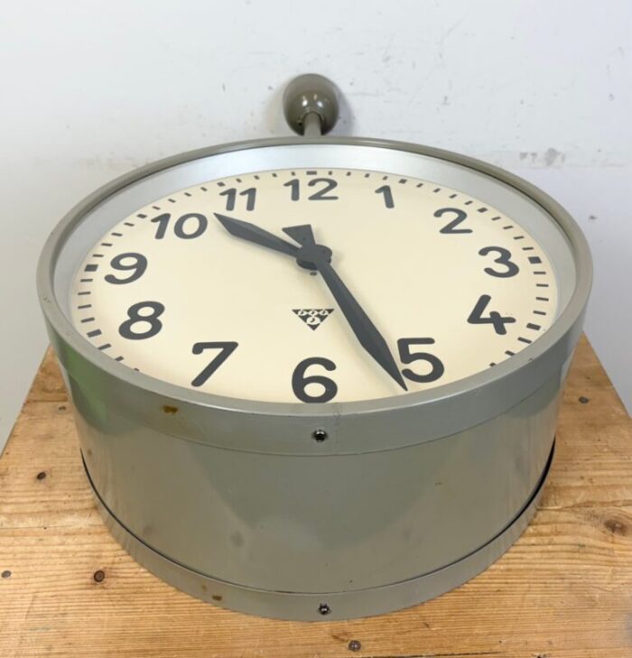 large industrial double sided railway clock from pragotron 1960s 24