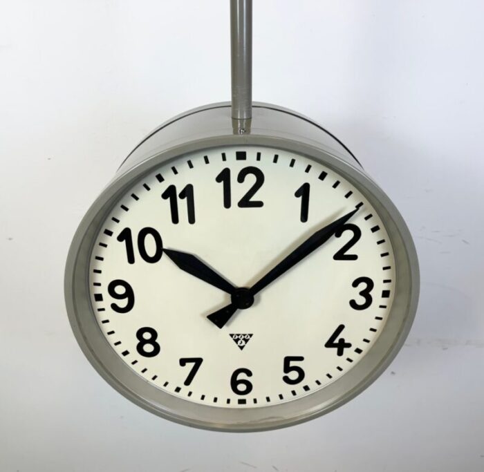 large industrial double sided railway clock from pragotron 1960s 7