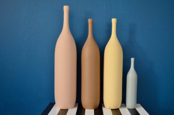 large italian colored ceramic bottles 1980 set of 4 1