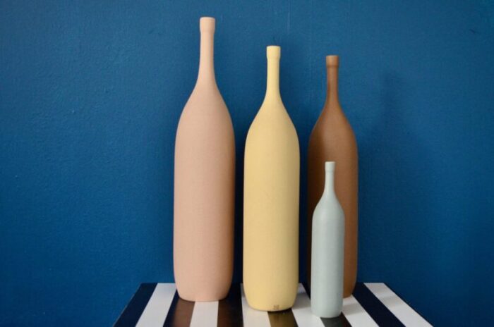 large italian colored ceramic bottles 1980 set of 4 2