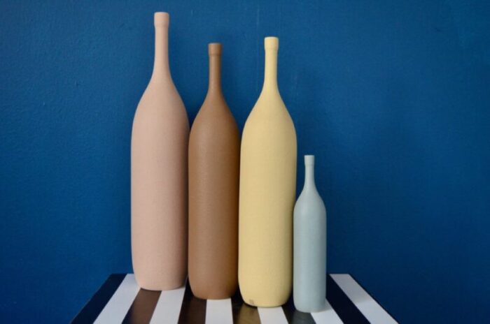 large italian colored ceramic bottles 1980 set of 4 3