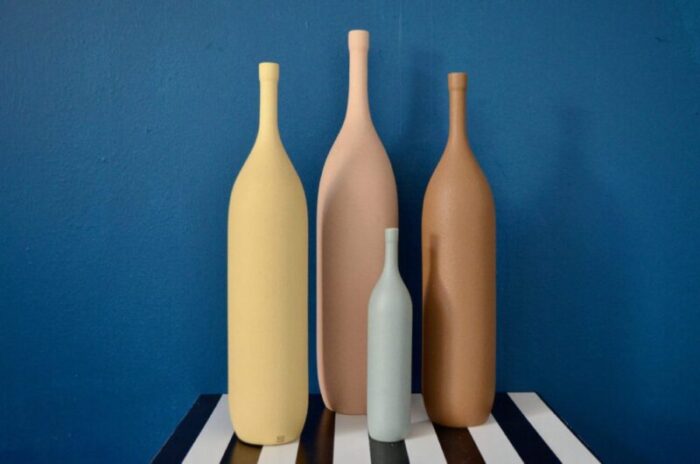 large italian colored ceramic bottles 1980 set of 4 4