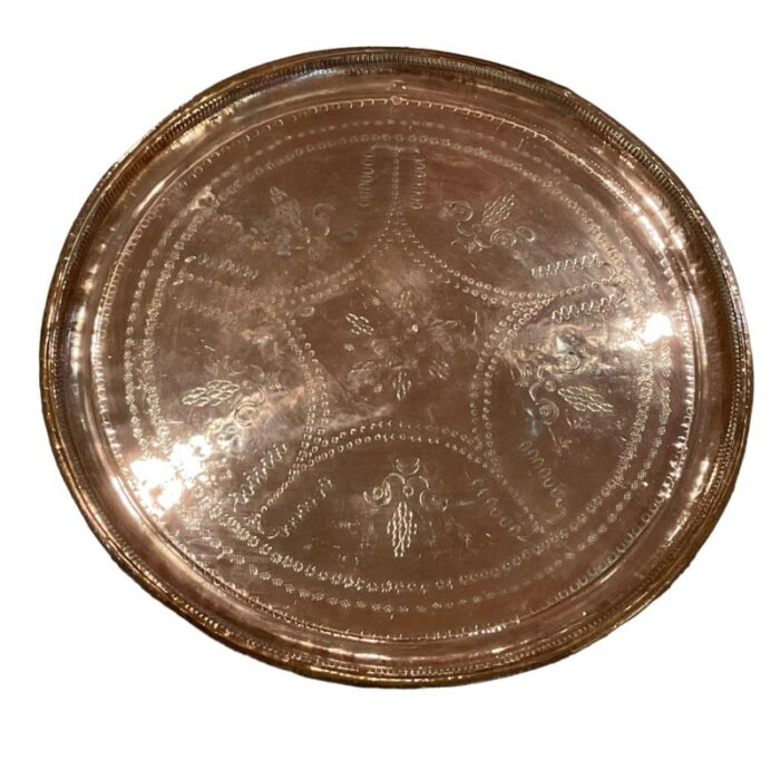 large late 20th century turkish cooper tray stamped engraved 1997